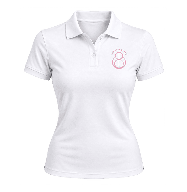 108 WHITE POLO SHIRT + PINK LOGO